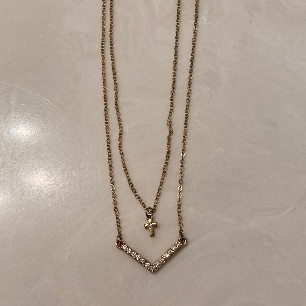 Gold Layered Cross Pendant & Chain Necklace